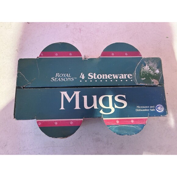 Royal Seasons Stoneware Snowmen Mugs 3 1/8" Set Of 4 Red Rim RN1 Snowflakes - Picture 2 of 5